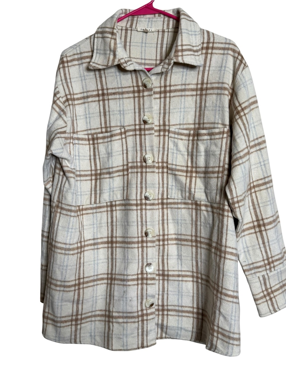 JODIFL Women's Plaid Button Up Shacket Brown Tan Size M